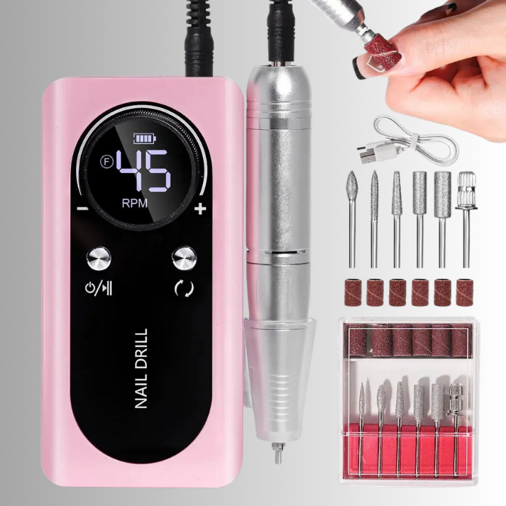 Nagelfeilen-Set, Wiederaufladbar, Variable Geschwindigkeit, Bits & Etui