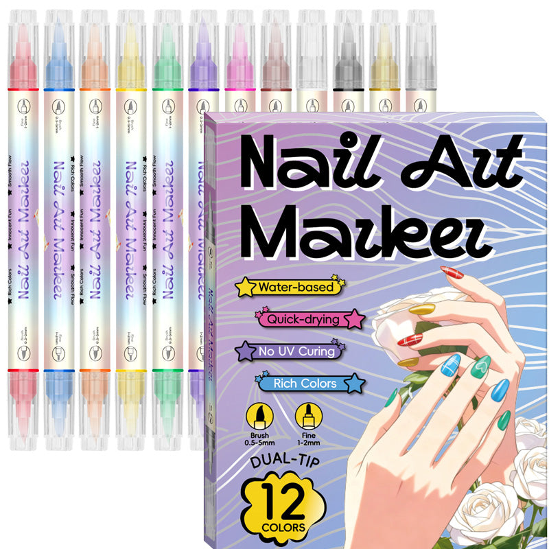 Nail Art Marker Set Dual-Tip Fine & Brush Quick-Dry