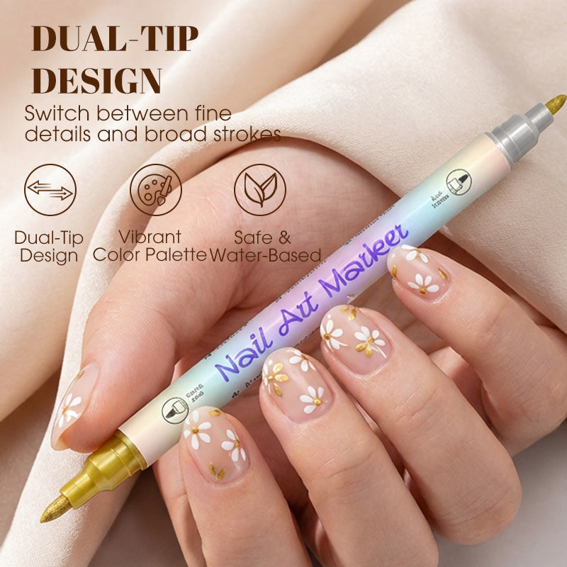 Nail Art Marker Set Dual-Tip Fine & Brush Quick-Dry