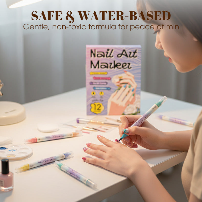 Nail Art Marker Set Dual-Tip Fine & Brush Quick-Dry