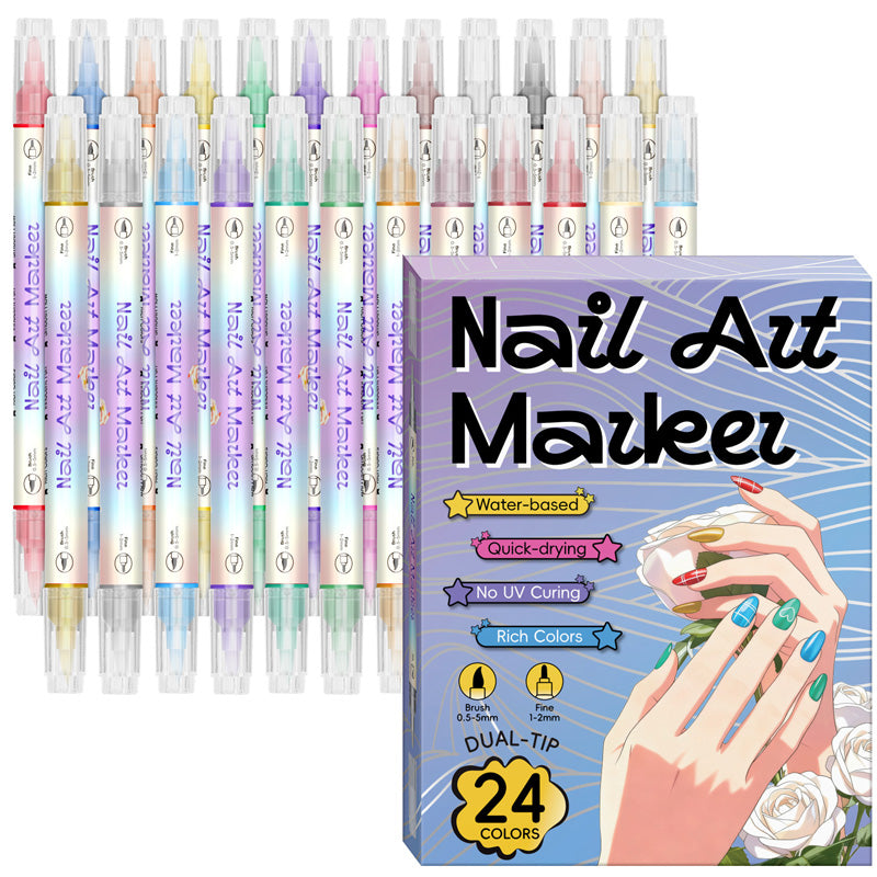 Nail Art Marker Set Dual-Tip Fine & Brush Quick-Dry