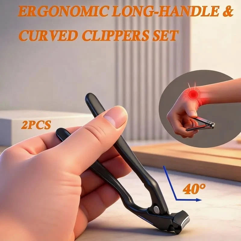 Nail Clippers Long Handle & Angled Head Curved Blades
