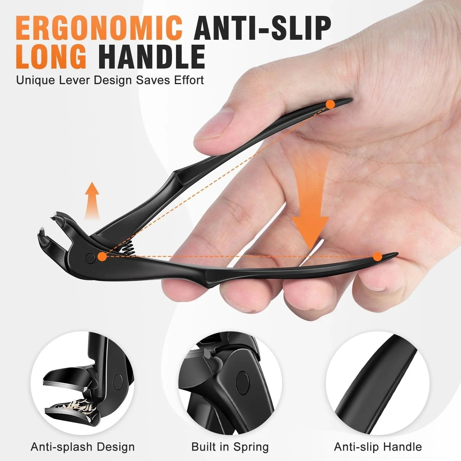 Nail Clippers Long Handle & Angled Head Curved Blades