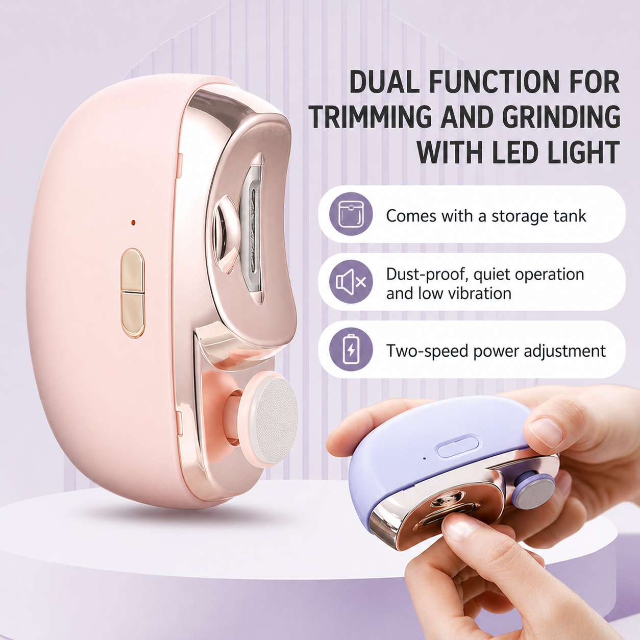 Nail Trimmer 3-In-1 Trim File Polish USB Rechargeable