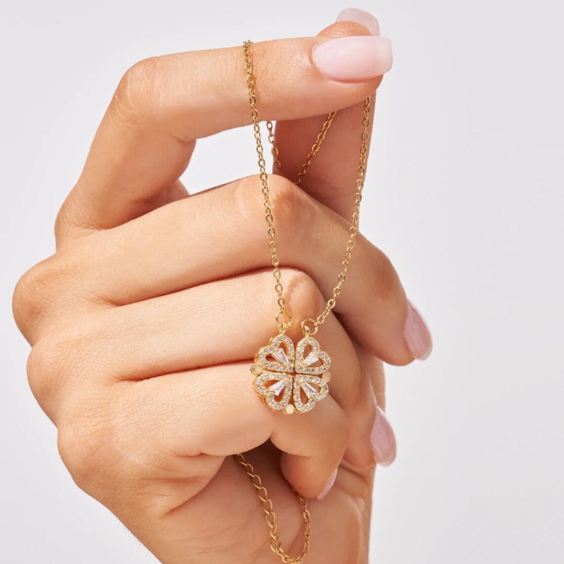 Necklace Convertible Heart Pendant Sparkling Finish