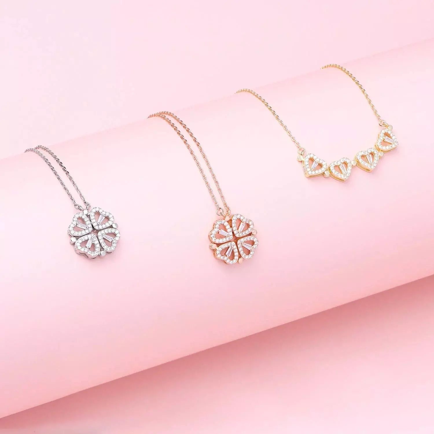 Necklace Convertible Heart Pendant Sparkling Finish