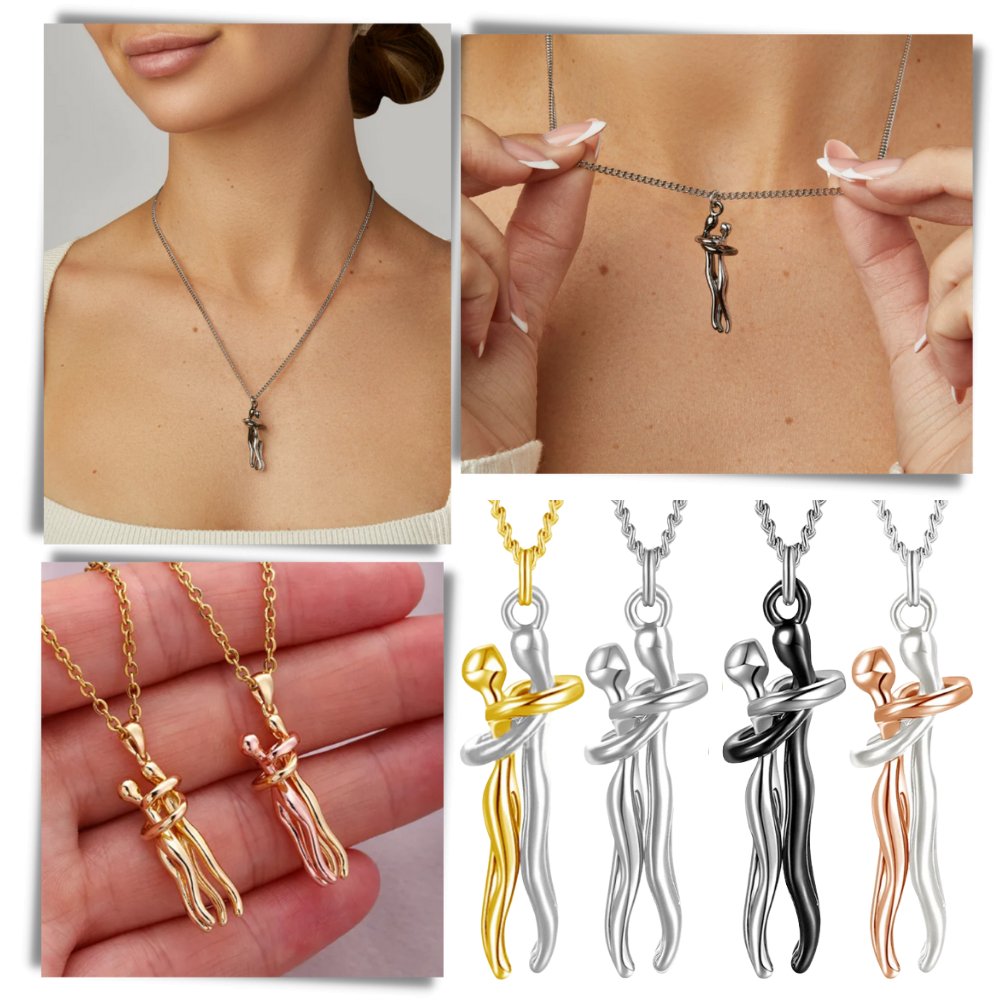 Necklace Embrace Pendant Silver Gold Rose Keepsake