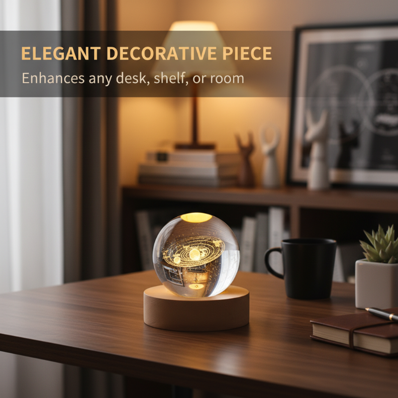 Night Light Crystal Glass 3D Engraved Wooden Base