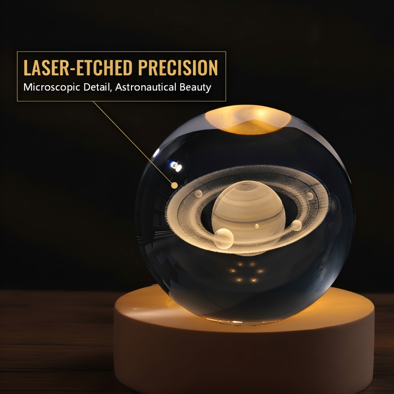 Night Light Crystal Glass 3D Engraved Wooden Base