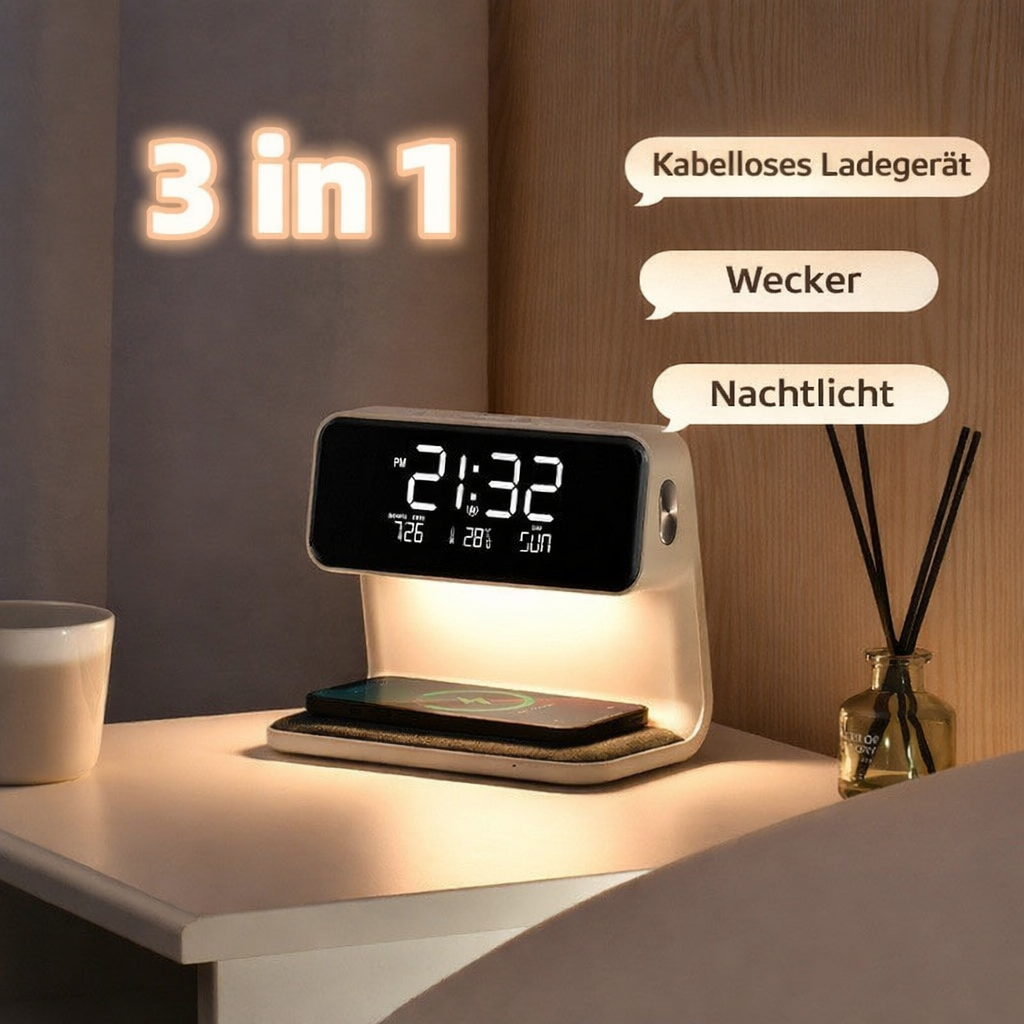 Nightstand Lamp 3-In-1 Wireless Charger & Alarm Clock