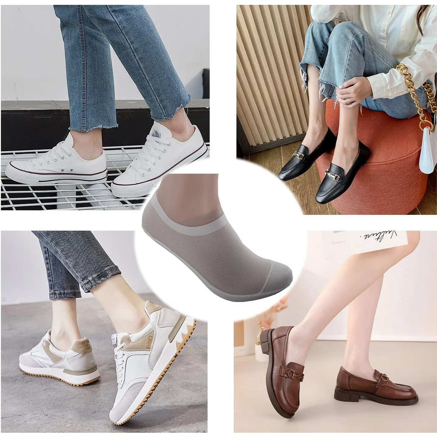 No-Show Socks Breathable Mesh & Anti-Slip 4-Pack