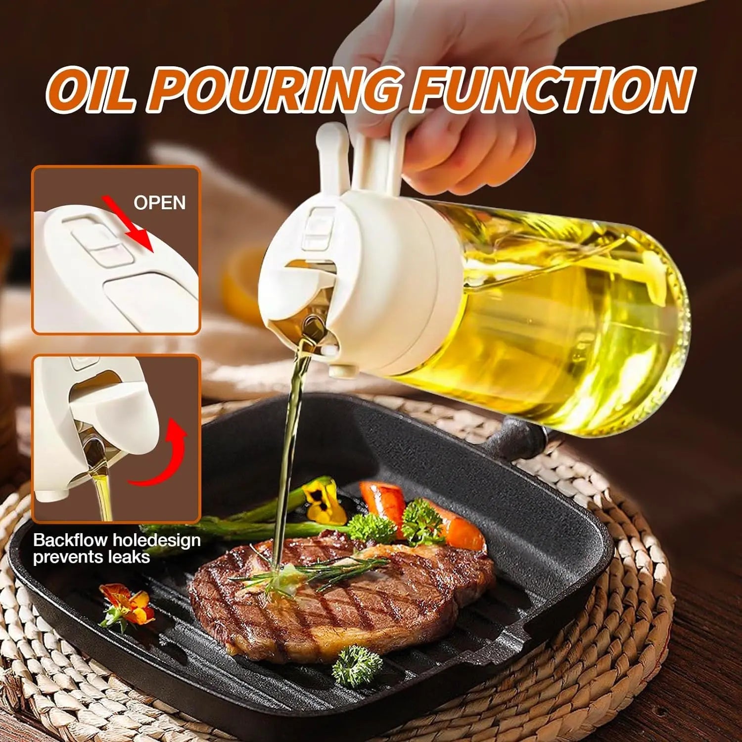 Oil Dispenser Glass 470 mL Spray & Pour