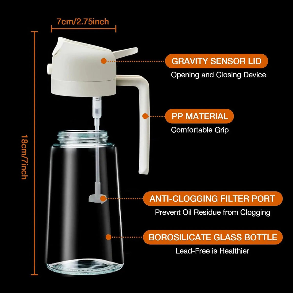 Oil Dispenser Glass 470 mL Spray & Pour