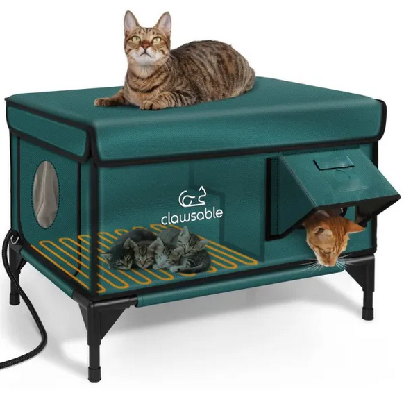 Outdoor Cat House Insulated Built-In Heater Waterproof Steel Frame
