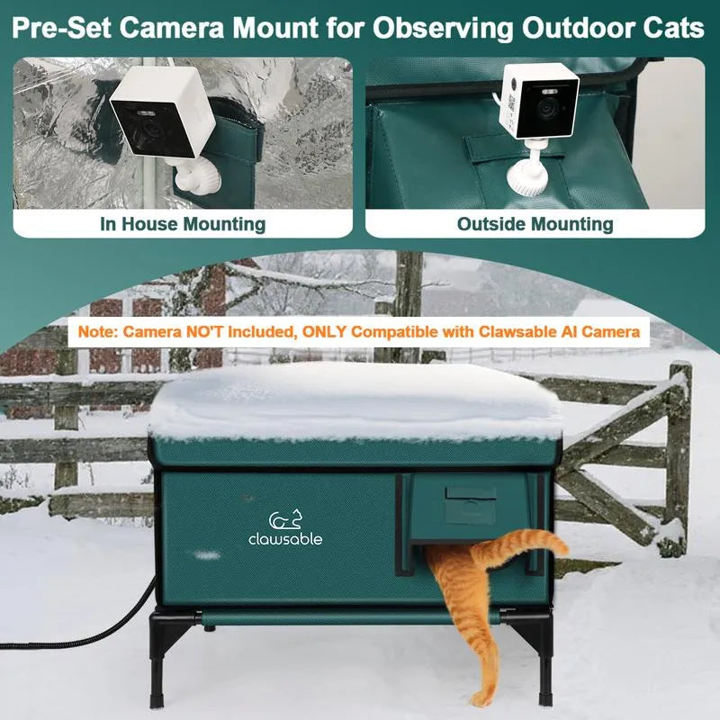 Outdoor Cat House Insulated Built-In Heater Waterproof Steel Frame