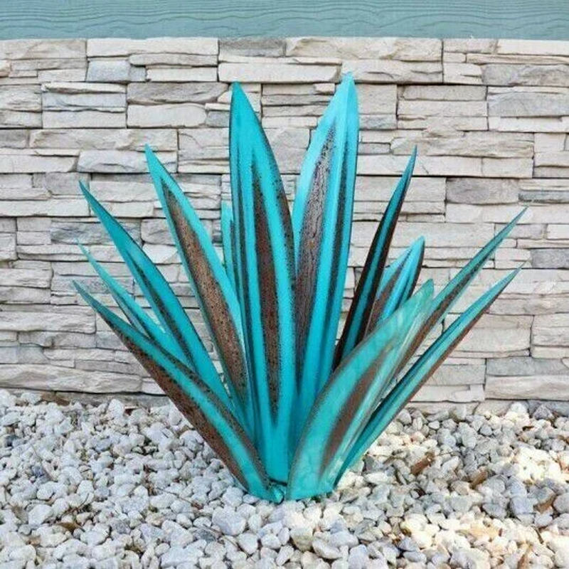 Outdoor Garden Light Handcrafted Metal Agave Solar-Powered & Weatherproof