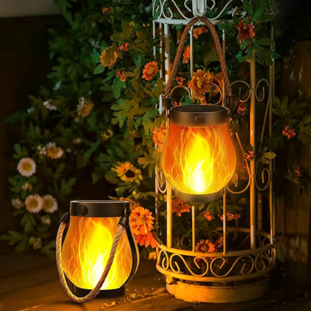 Outdoor Lantern Flickering Flame Solar & USB Rechargeable