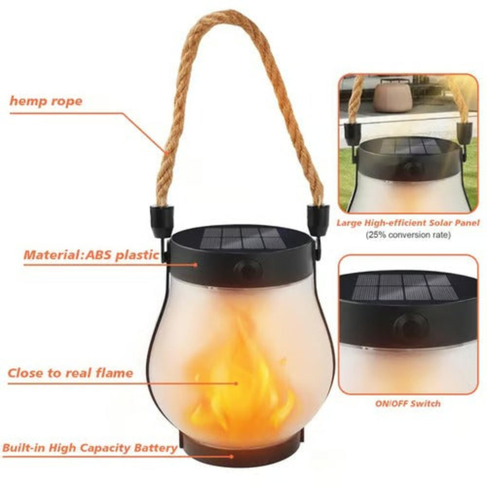 Outdoor Lantern Flickering Flame Solar & USB Rechargeable