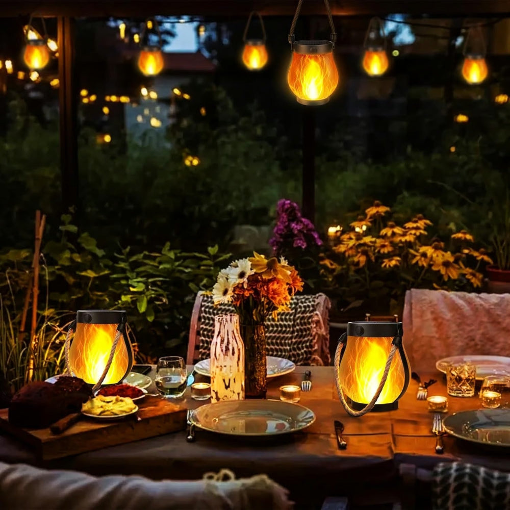 Outdoor Lantern Flickering Flame Solar & USB Rechargeable