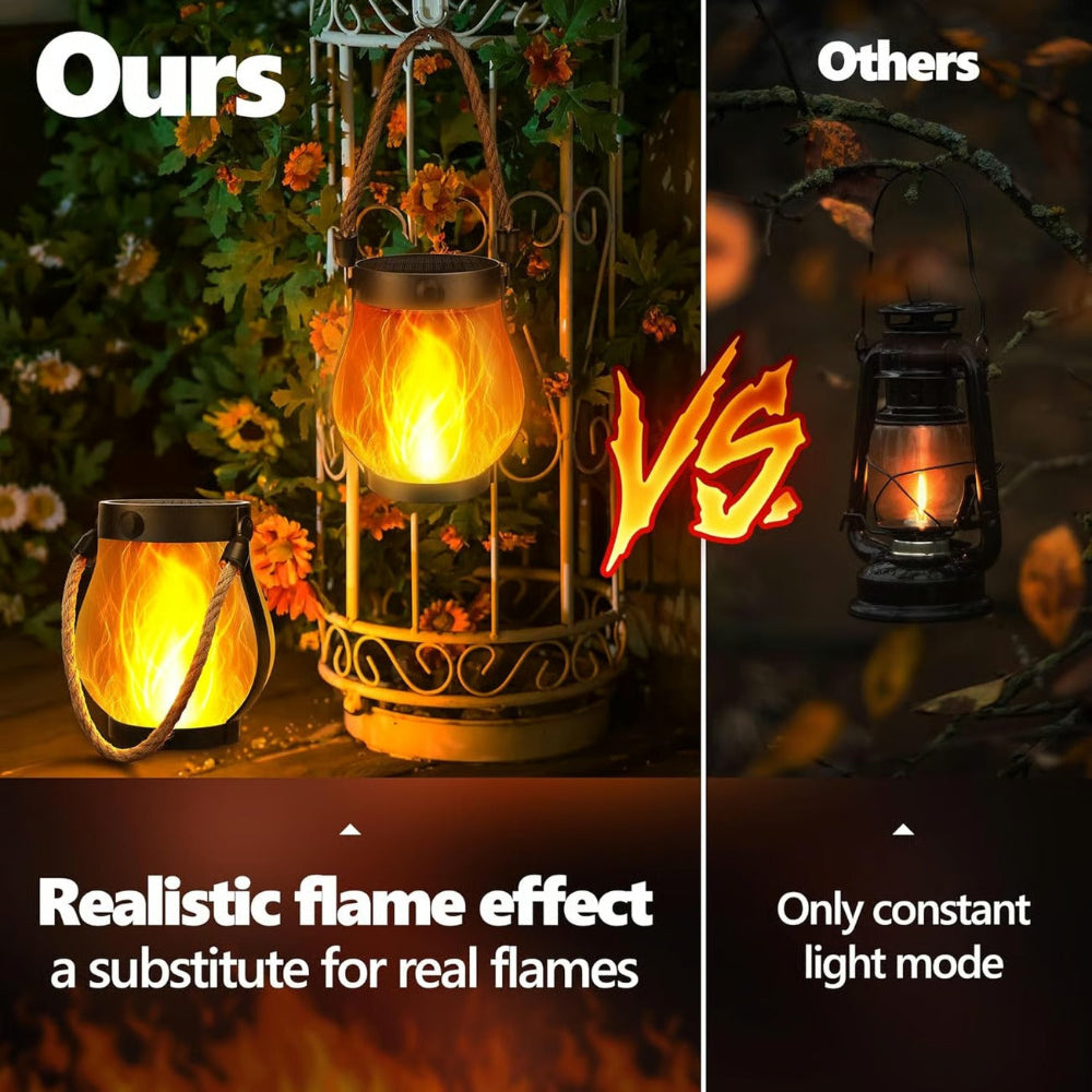 Outdoor Lantern Flickering Flame Solar & USB Rechargeable