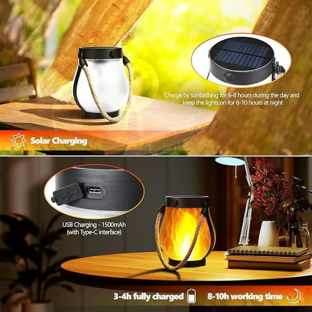 Outdoor Lantern Flickering Flame Solar & USB Rechargeable
