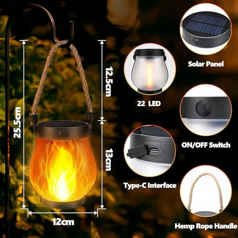 Outdoor Lantern Flickering Flame Solar & USB Rechargeable