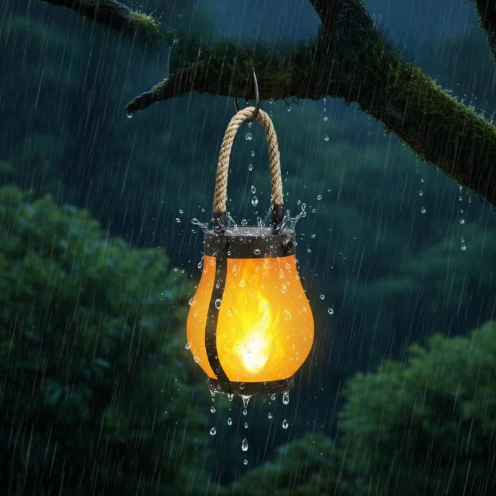 Outdoor Lantern Realistic Flame Effect Solar & USB Rechargeable