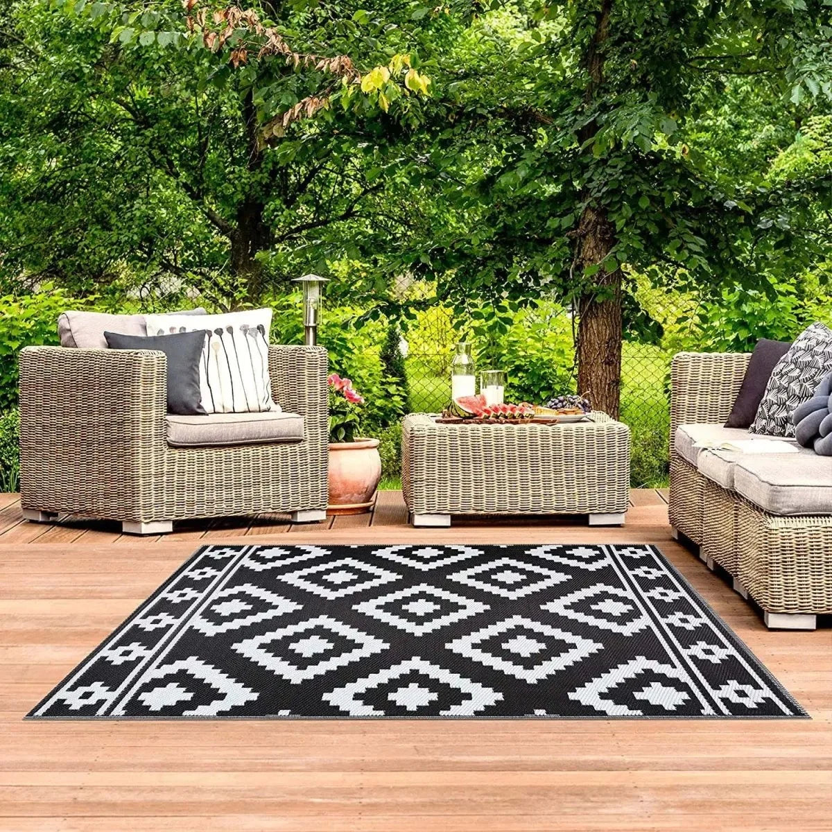 Outdoor Rug Geometric Boho Water-Resistant & Quick-Drying