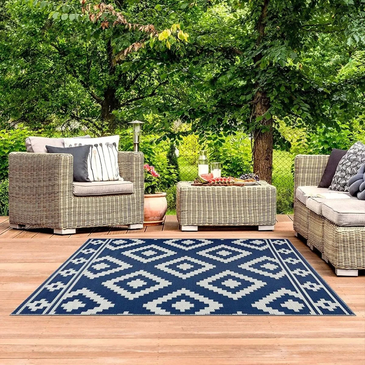 Outdoor Rug Geometric Boho Water-Resistant & Quick-Drying