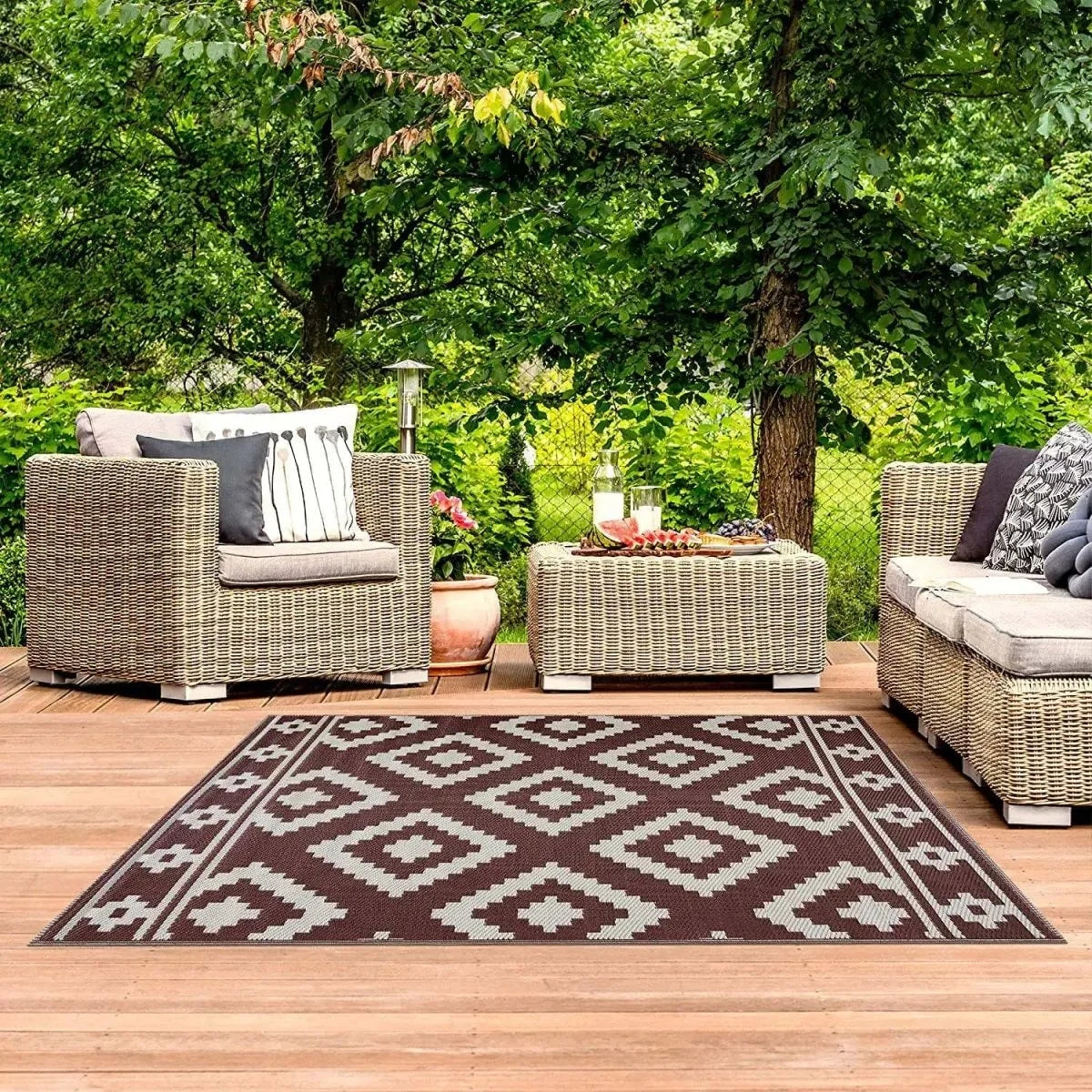 Outdoor Rug Geometric Boho Water-Resistant & Quick-Drying