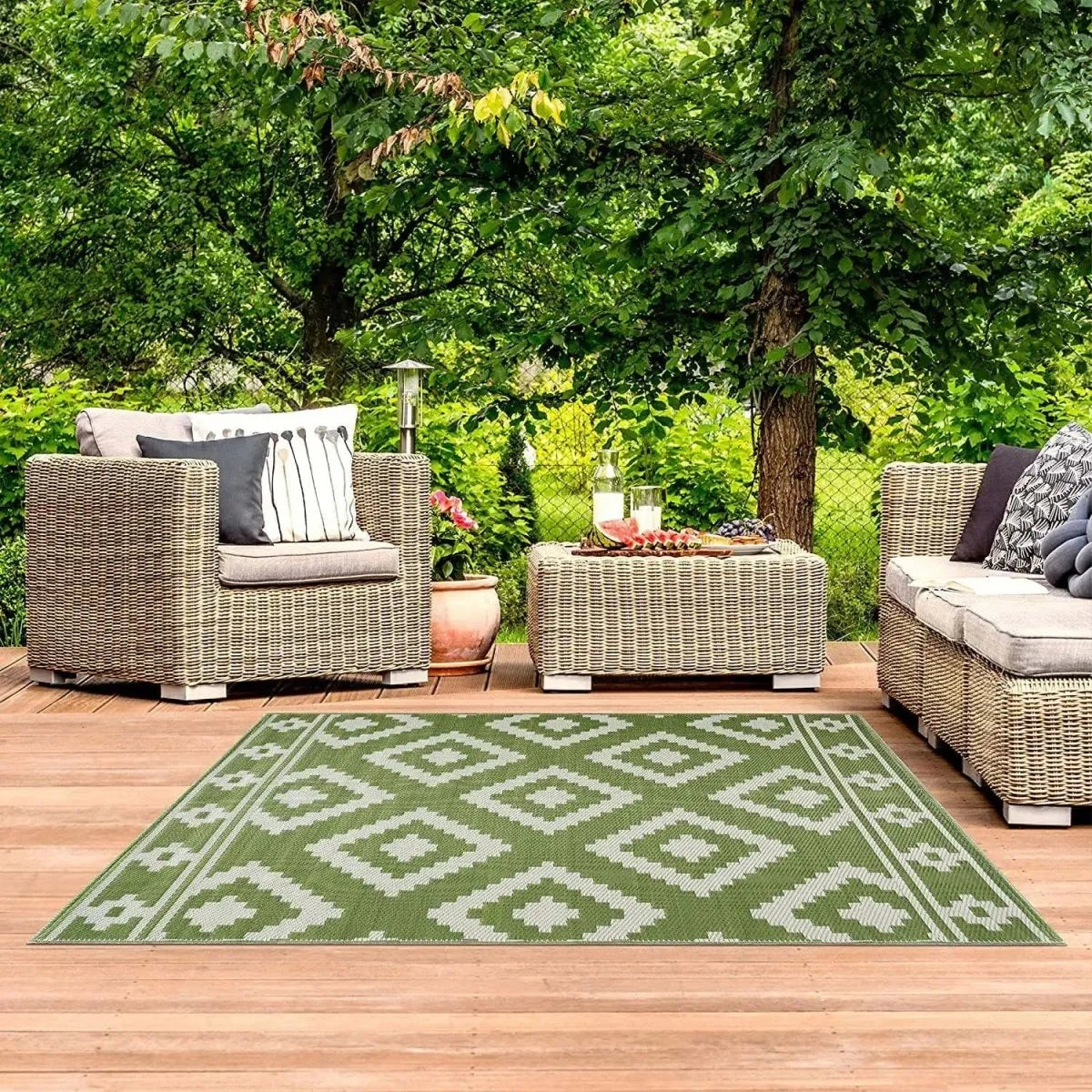 Outdoor Rug Geometric Boho Water-Resistant & Quick-Drying