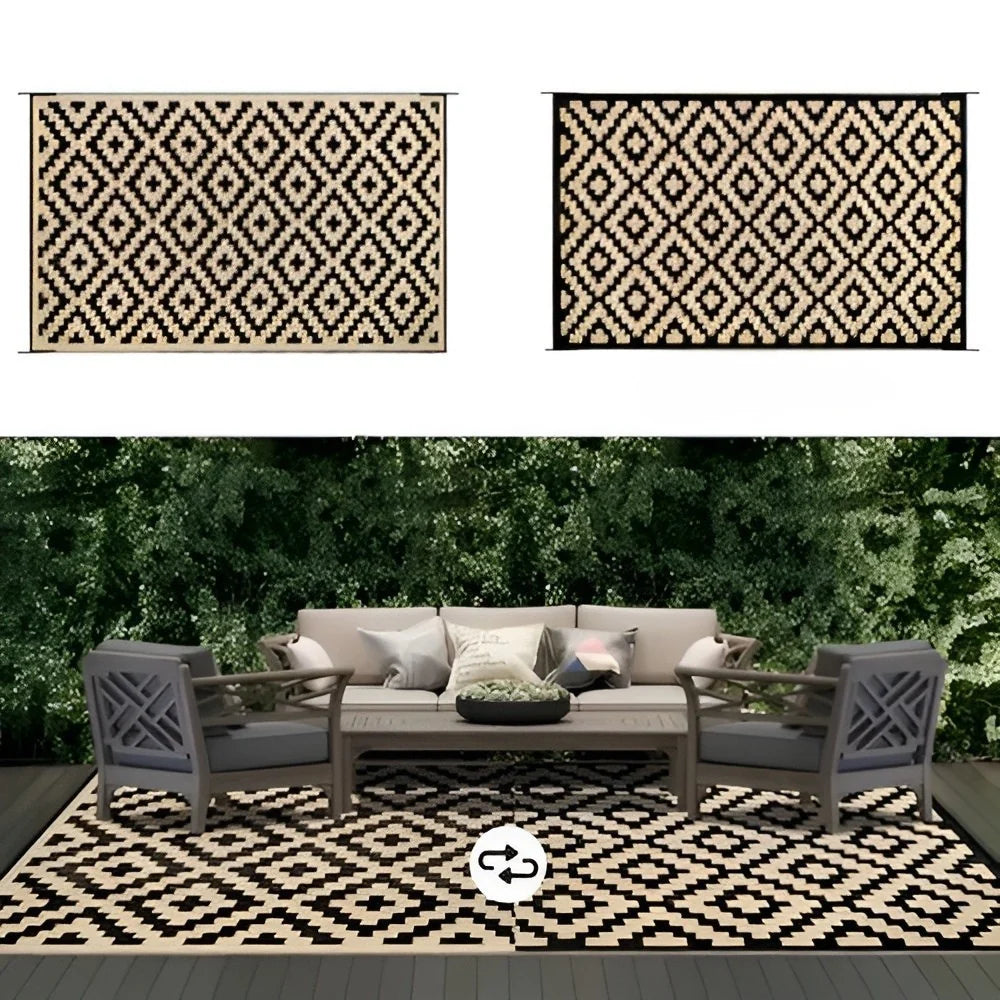 Outdoor Rug Reversible Geometric Design Slip-Resistant & UV-Resistant