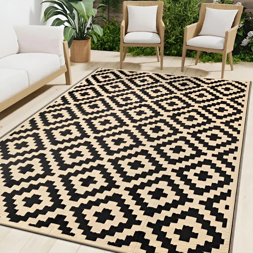 Outdoor Rug Reversible Geometric Design Slip-Resistant & UV-Resistant