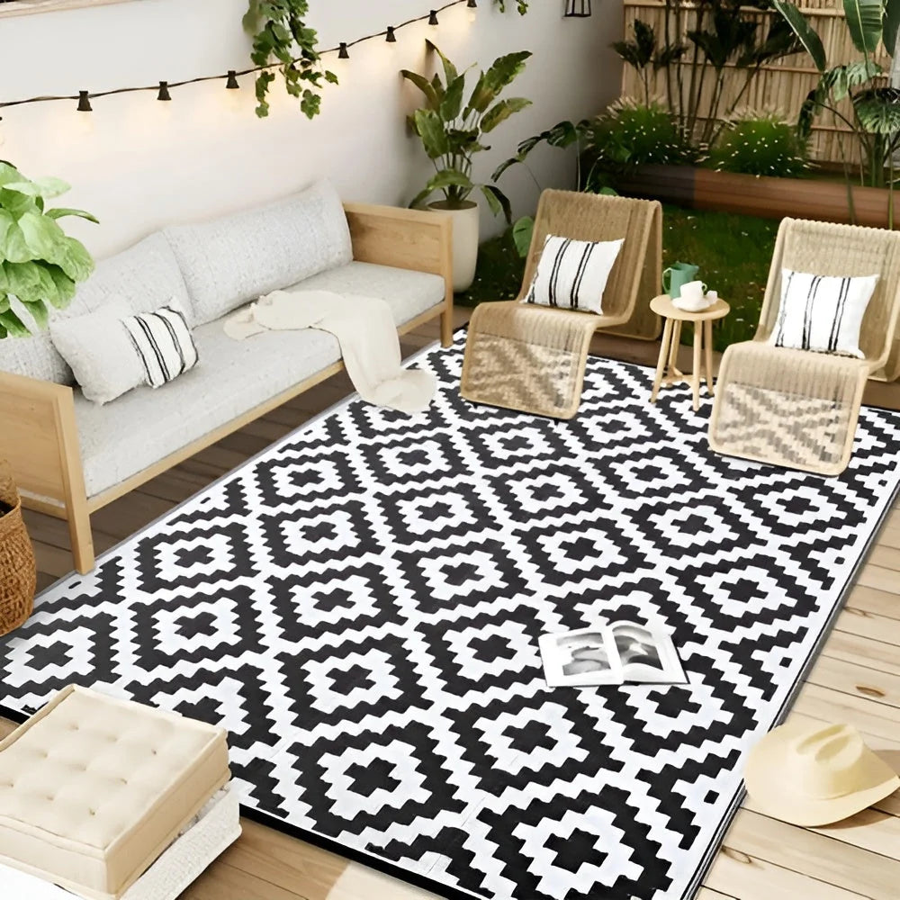 Outdoor Rug Reversible Geometric Design Slip-Resistant & UV-Resistant