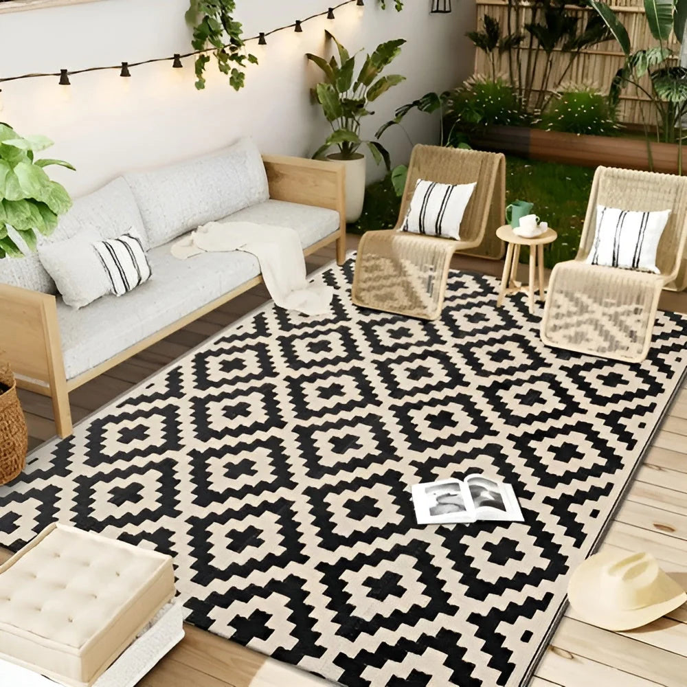Outdoor Rug Reversible Geometric Design Slip-Resistant & UV-Resistant