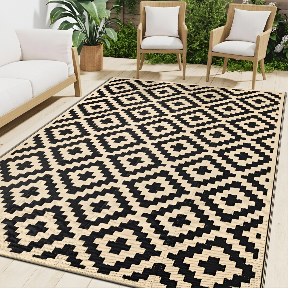 Outdoor Rug Reversible Geometric Non-Slip & Water-Repellent