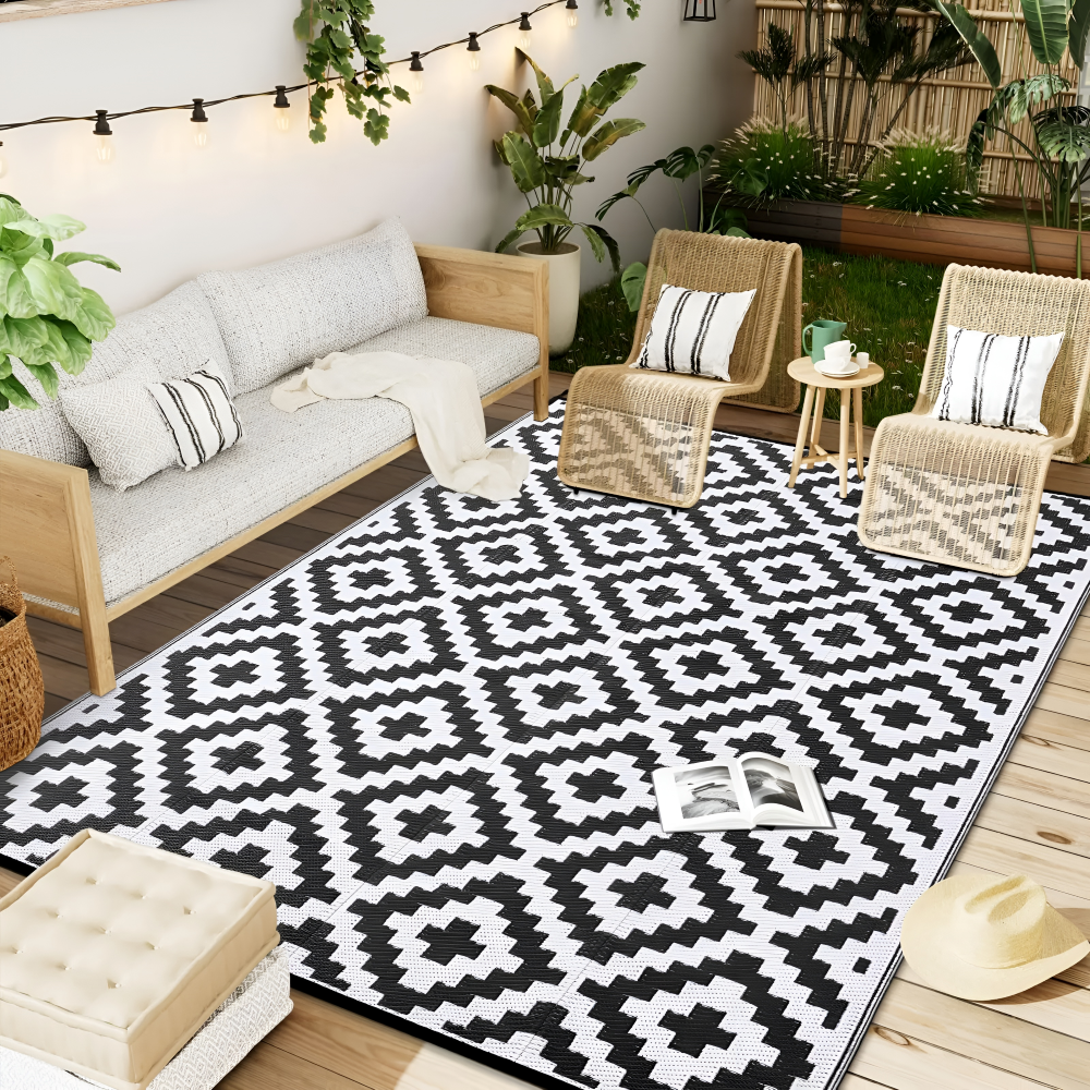 Outdoor Rug Reversible Geometric Non-Slip & Water-Repellent