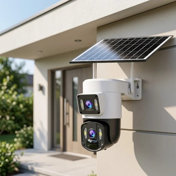 Outdoor Security Camera Solar-Powered Panoramic 4K 10x Zoom