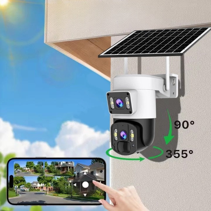 Outdoor Security Camera Solar-Powered Panoramic 4K 10x Zoom