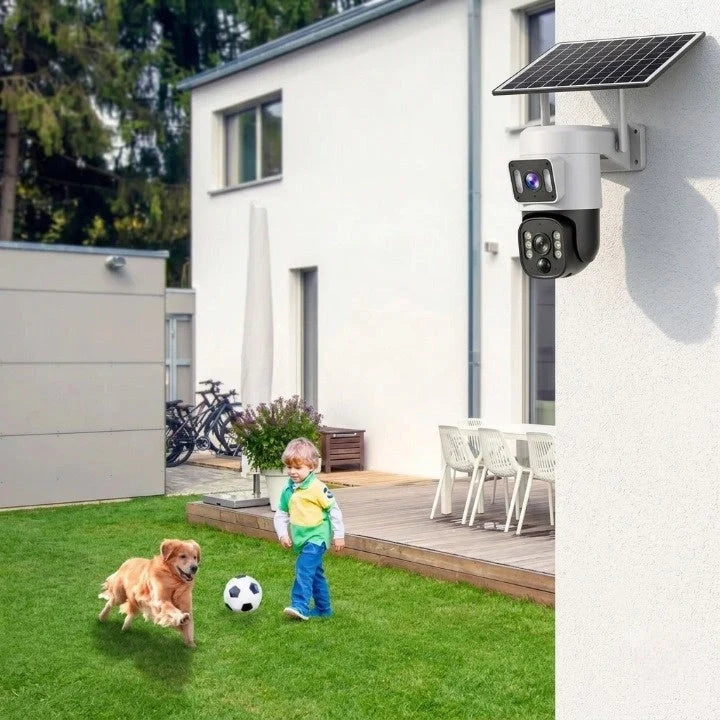 Outdoor Security Camera Solar-Powered Panoramic 4K 10x Zoom