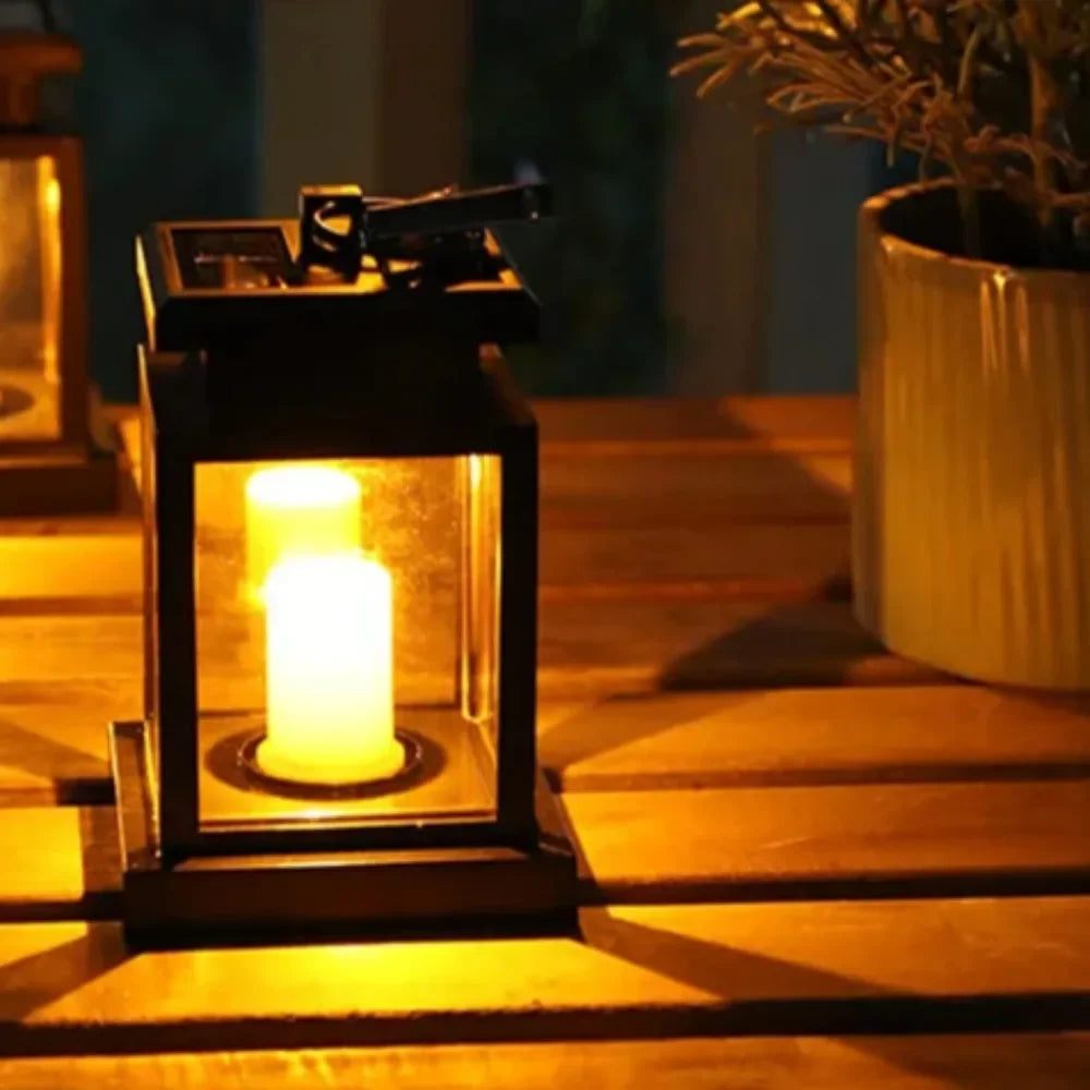 Outdoor Solar Lantern Flickering LED Waterproof Hanging Hook