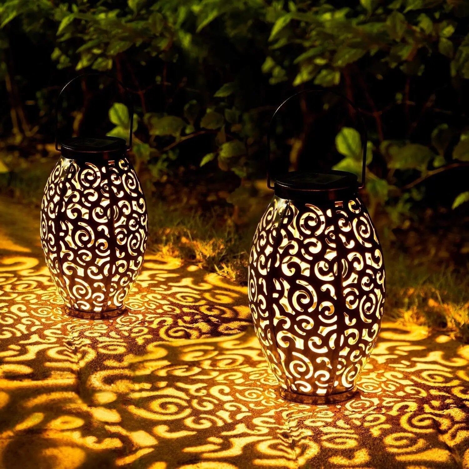 Outdoor Solar Lantern Ornamental Pattern & Warm LED Weatherproof