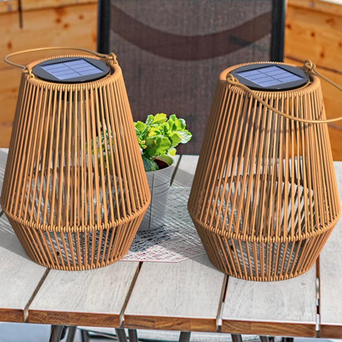 Outdoor Solar Lantern Rattan Design Warm LED