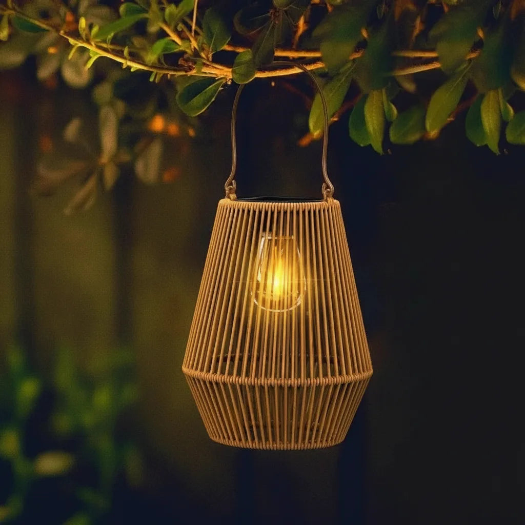 Outdoor Solar Lantern Rattan Design Warm LED