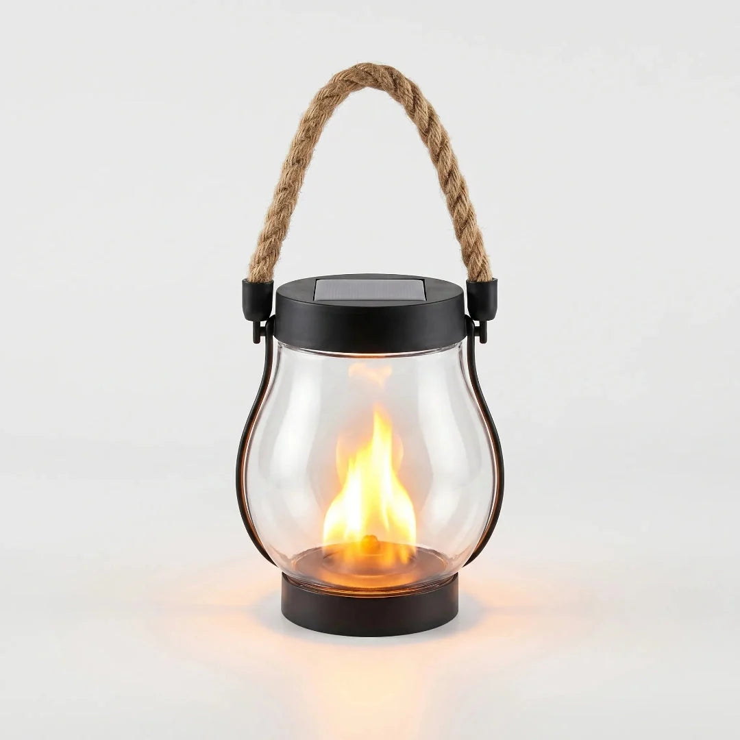 Outdoor Solar Lantern Real Flame Flicker & USB-C Rechargeable