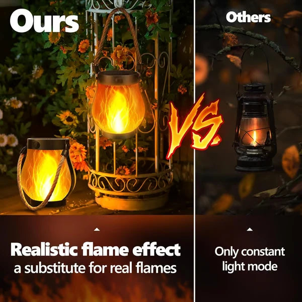 Outdoor Solar Lantern Realistic Flame 8-Hour Runtime USB-C Backup