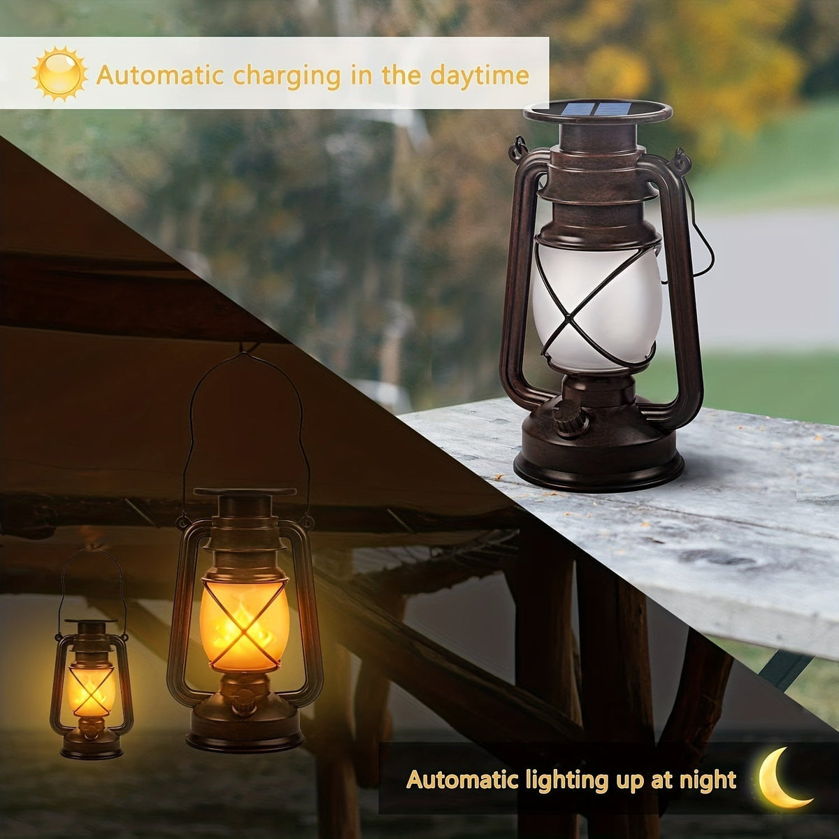 Outdoor Solar Lanterns Flickering Flame & Weather-Resistant