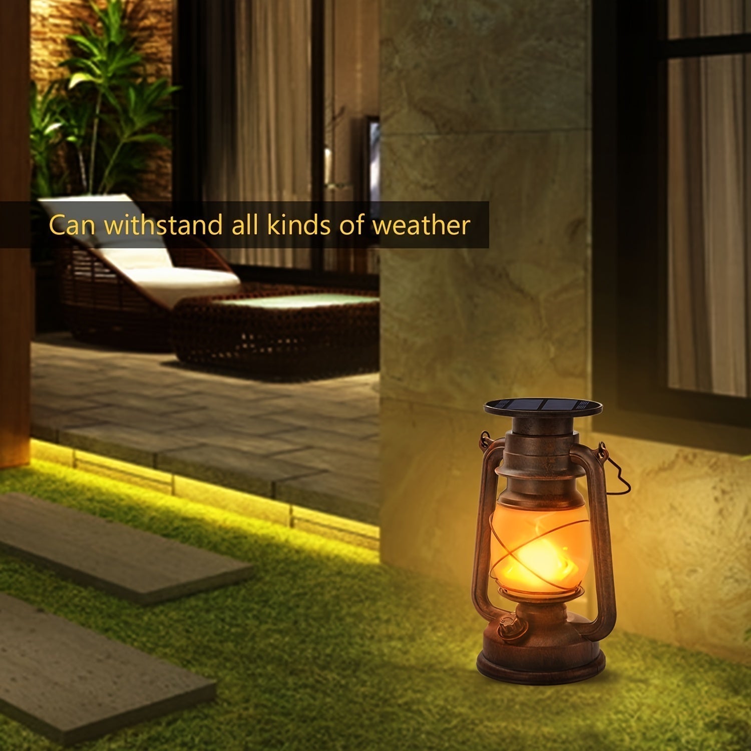 Outdoor Solar Lanterns Flickering Flame & Weather-Resistant