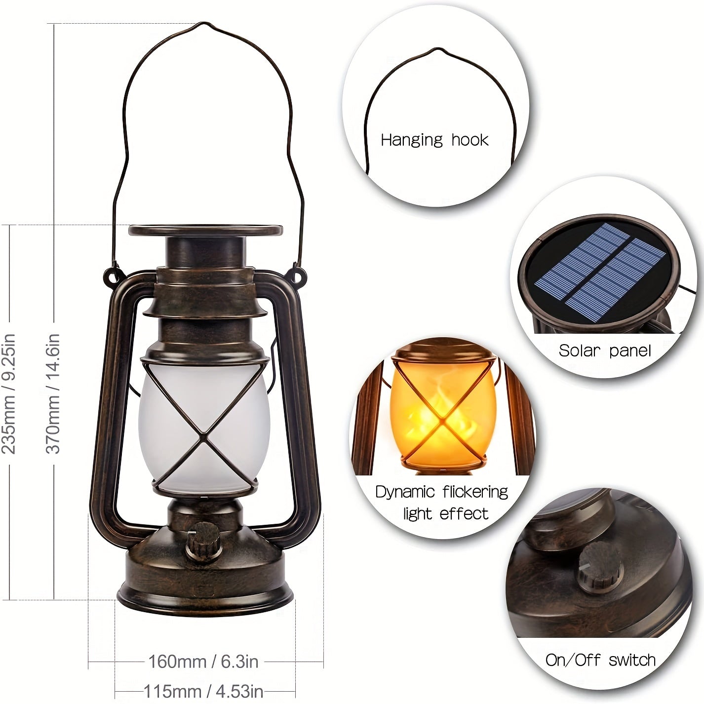 Outdoor Solar Lanterns Flickering Flame & Weather-Resistant