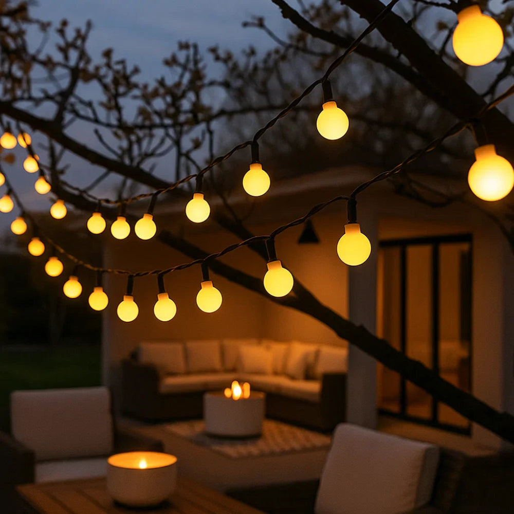 Outdoor String Lights Solar Dusk-To-Dawn Weatherproof IP65